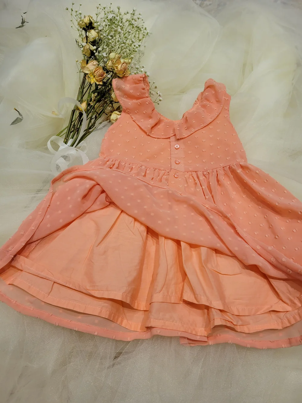 Carter's Peach Dot Ruffle Strap Dress